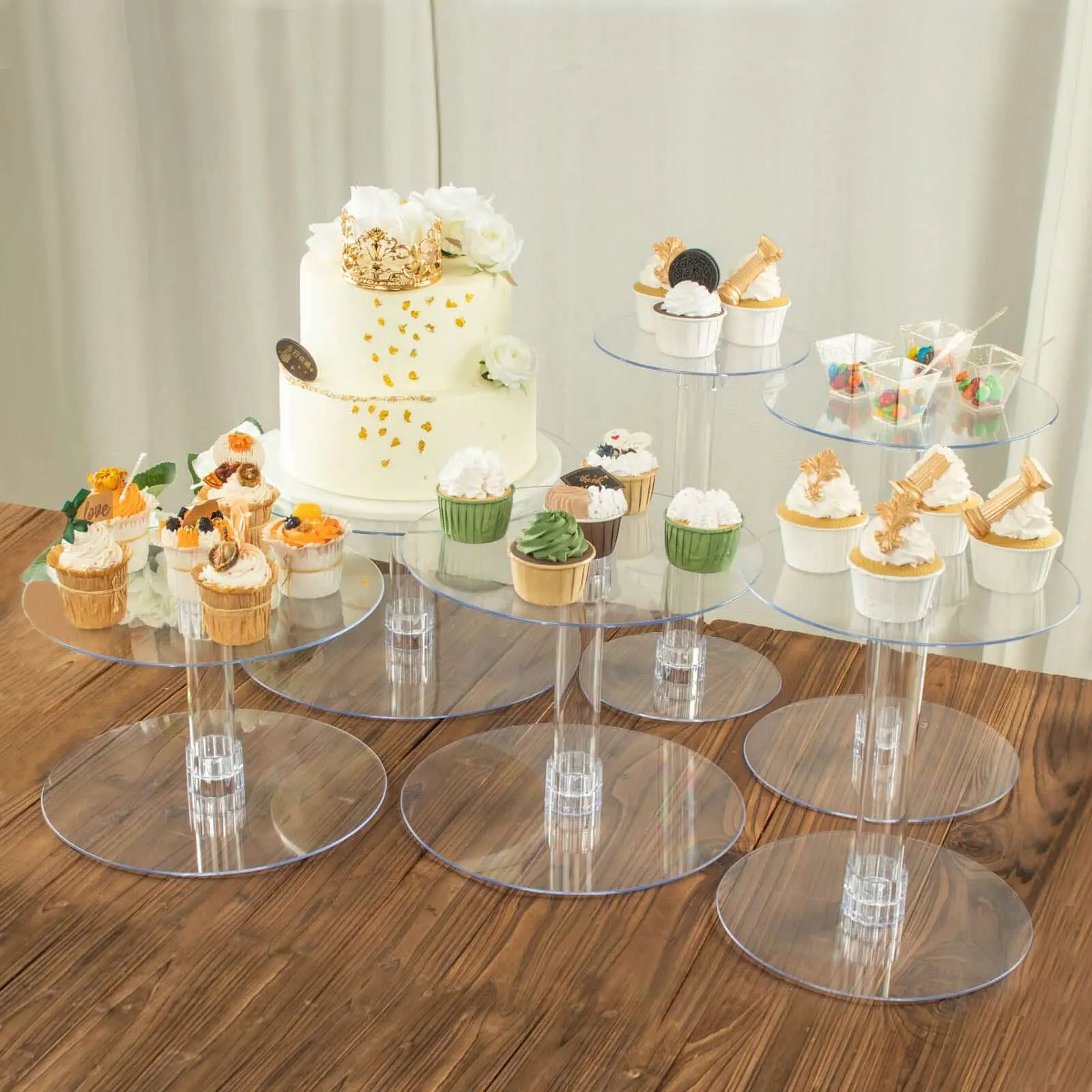 6-Tier Acrylic Cake Stand Set Assorted Sizes Clear - Sleek Reusable Cupcake Holder Dessert Pedestal Centerpiece Risers for Special Events & Catering Displays