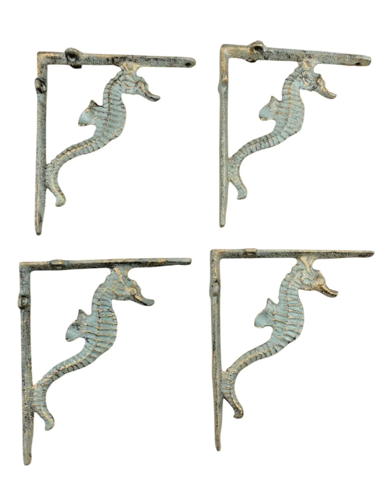 4 Cast Iron NAUTICAL SEAHORSE Brackets Garden Braces Shelf Bracket Book Beach