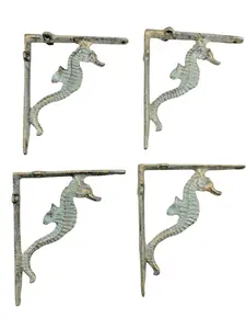 4 Cast Iron NAUTICAL SEAHORSE Brackets Garden Braces Shelf Bracket Book Beach