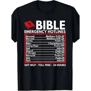 Tee Bible Emergency Numbers - Funny Christian Bible & Jesus T-Shirt-100% Cotton