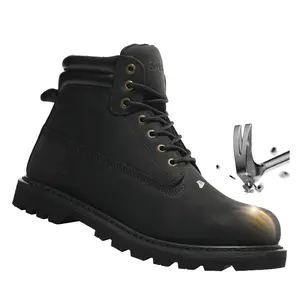 SAFETY LOONG Men's 6-Inch Steel Toe Work Boots Non-Slip Rubber Sole Water-repellent Leather Industrial Construction Safety Boots Closed Toe Worker Footwear