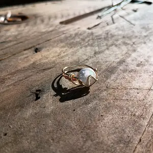 Leiha Handmade Recycled Wire-Wrapped Ring with Freshwater Pearls or Amazonite Gemstone - Unique Design, Adults, Sustainable Fashion Accessory