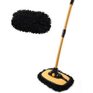 Yocada Car Wash Brush Mop 15 °   Curved with 43" Telescopic Aluminum Long Handle Microfiber Car Cleaning Mop for Car Wash Truck Boat Wheel with 1 Chenille Replacement Head