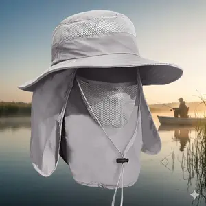 Adjustable Wide Brim Breathable Sun Hat for Men & Women, UPF UV Protection Fishing Cap with Detachable Neck Cover & Windproof Strap, Summer Outdoor Sunshade Gear