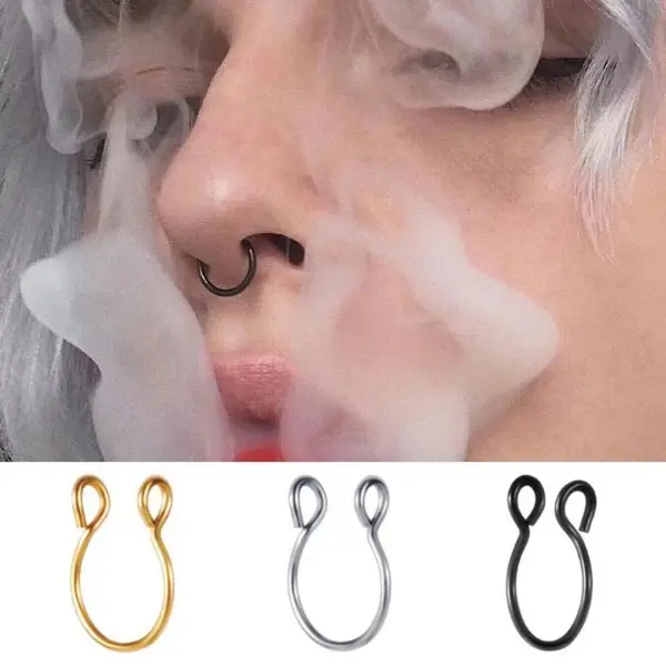 5-Piece Colorful Faux Septum Ring Set, Casual Unisex Clip-On Stainless Steel Hoop, Non-Pierced Cubic Zirconia Body Jewelry, 20 Gauge, Adjustable 8-10mm, Unisex Accessory, 5Pcs Colorful, 8Mm-10Mm, Fake Hoop, Large - 10Mm