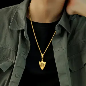 FaithHeart Viking Gungnir Necklace with Valknut Stainless Steel