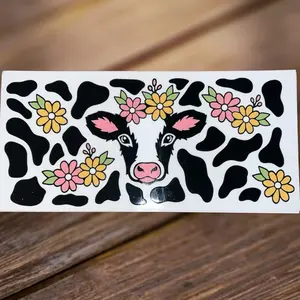 UVDTF Cow Flower Wrap - Decorative Waterproof Glass Sticker for 16 Ounce Libbey Glass Cup