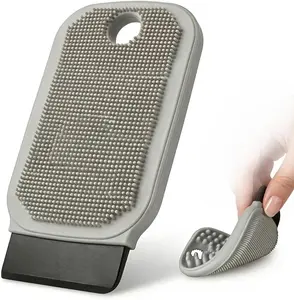 Silicone Dish Sponge 3-in-1, BPA-Free Food-Grade Brush with Dual Scrubber & Scraper, Fast-Dry Hanging Hole, Reusable for Dishes, Fruits & Vegetables (Gray, 1PC)