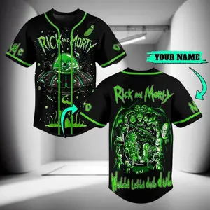 Sci-Fi Cartoon Baseball Jersey – “Wubba Lubba Dub-Dub” Inspired Funny Graphic Button Up Shirt