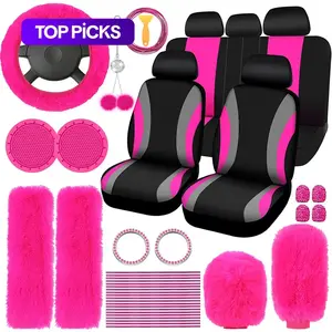 Car Interior Decorative Accessories, Car Seat Decorative Accessories, Universal Plush Steering Wheel Protective Cover Kit, Fashionable Car Interior Seat Set for Women & Men, Cute Car Accessories