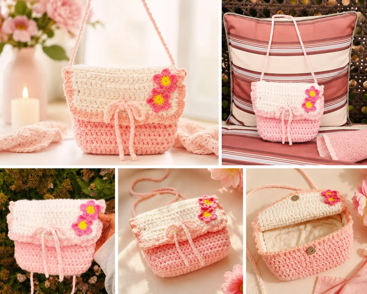 Whimsical Tea Party Crochet Shoulder Bag – Cottagecore Purse, Handmade Crochet Tote