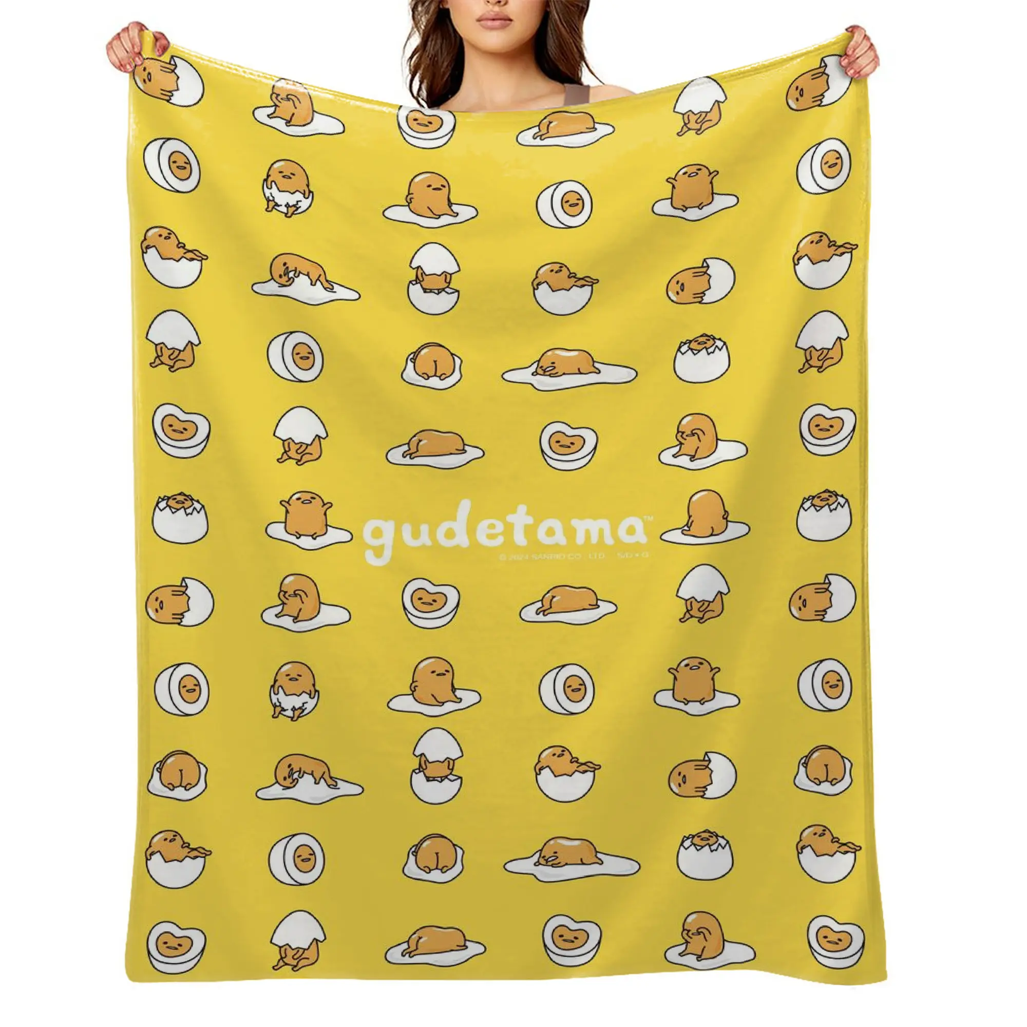 Licensed Gudetama Theme Anime Print Flannel Fleece Throw Blanket - Ultra Soft, Wrinkle Resistant, Anti-Shrink, Quick-Dry, Machine Washable Cozy Throw for Kids, Adults - Perfect Adventure Gift A-41