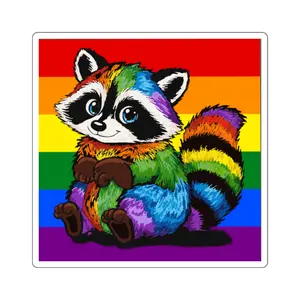 Rainbow Raccoon Pride Sticker — Cute LGBTQ+ Square Vinyl Decal