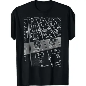 Vintage DJ-Mixer Knobs Graphic T-Shirt, 100% Cotton Crew Neck Tee, Short Sleeve, Regular Fit, Heat Transfer Printed Top for Men, Sports & Casual Wear, Four Seasons - 180g, Vintage T Shirts, Made In USA, Deejay T-Shirt