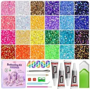 Redtwo 40000Pcs Resin Jelly Rhinestones for Bedazzling, 3mm Multicolor Flatback Rhinestones, Bedazzling Kit with 4Pcs Jewelry Glue and Tools, Bedazzler Kit for Crafting Book Clothes Makeup Shoes
