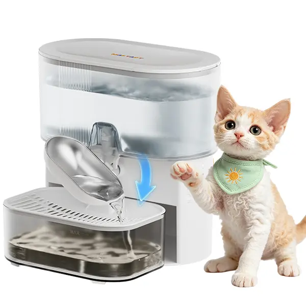 MAKTART Wireless Filterless Cat Water Fountain, 3.5L/118oz Stainless Steel Bowl Pet Dispenser with Separate Clean & Dirty Water Zones, Quiet Smart FreshFill Automatic (White)