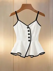 Women's Casual Fitted Solid Color Patchwork Round Neck Tank Top, Stylish Summer Wear, Comfortable and Versatile