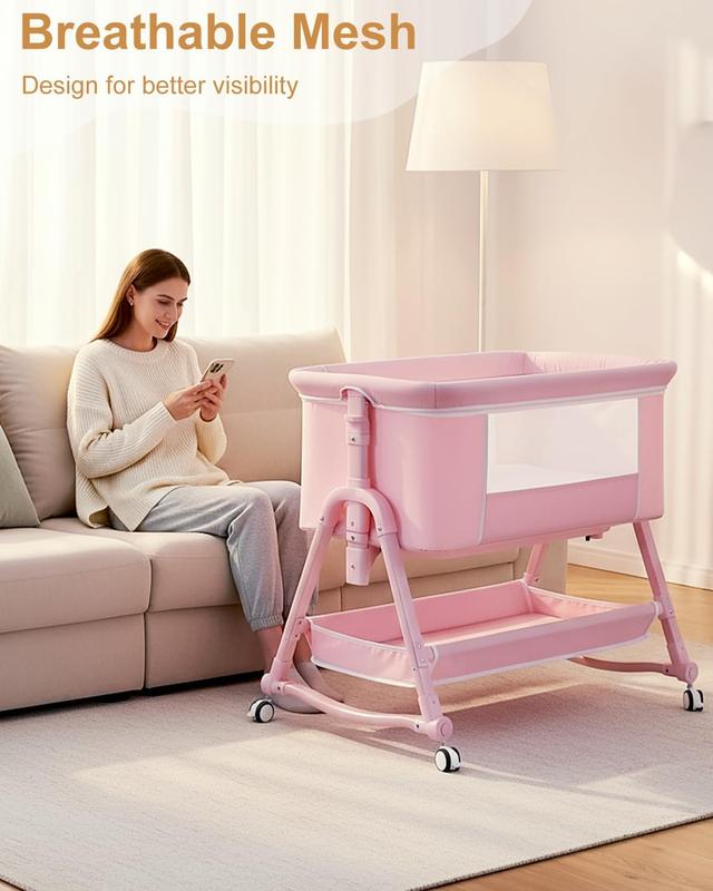 Newborn/Baby 4-in-1 Bassinet! Foldable Travel Style + Wheels | Mosquito Net + Mattress + Storage Included
