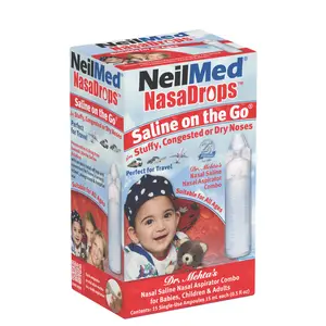 NeilMed NasaDrops Saline on the Go 15 Single-Use Ampoules 15 mL Each for Infants 6 Months and Up Drug-Free Preservative-Free Sterile Nasal Saline Solution