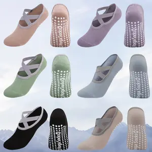 6 Pair Women'S Non-Slip Yoga Socks, Anti-Skid Cross-Strap Sports Socks, Material, Enhanced Grip for Yoga, Ballet, Pilates, Multi-Purpose for Fitness Training