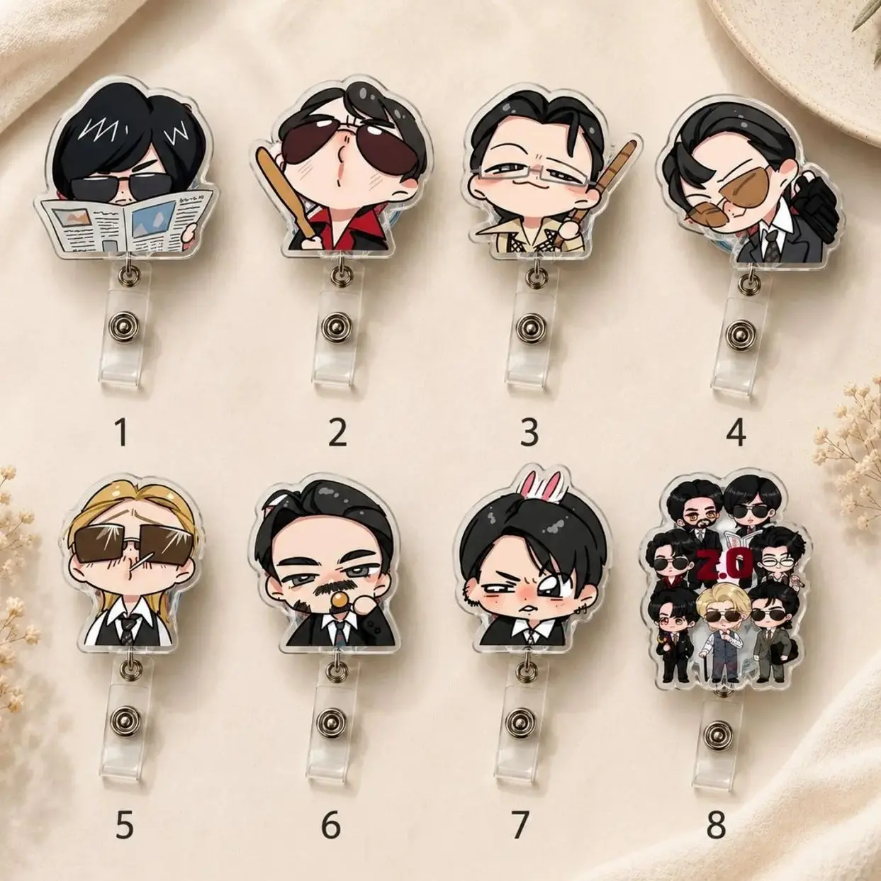 8 Ops Bangtan Chibi Badge Reel, Bangtan Member Retractable ID Holder, Kpop Nurse Badge Clip