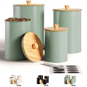 Kitchen Canisters for Countertop Set of 4 with Customizable Chalkboard Labels & Marker Pen - Big Iron Kitchen Canisters with Airtight  - Sage Green Canister Set - Flour and Sugar Containers