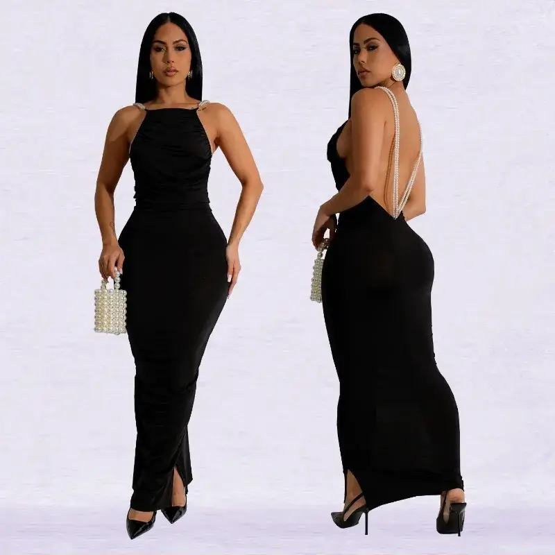 summer spring clothes Women Sleeveless Ruched Stacked Long Maxi Dress 2025 Fall Streetwear Backless Evening Sexy Club Party Dresses