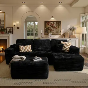 Xizzi 106" Sectional Boneless Cloud Couch with U-Shape Chaise, Modern Modular Sofa with Deep Seat, Upholstered Couches for Living Room Bedroom, Plush Corduroy Cloud Velvet Fabric - No Assembly Required