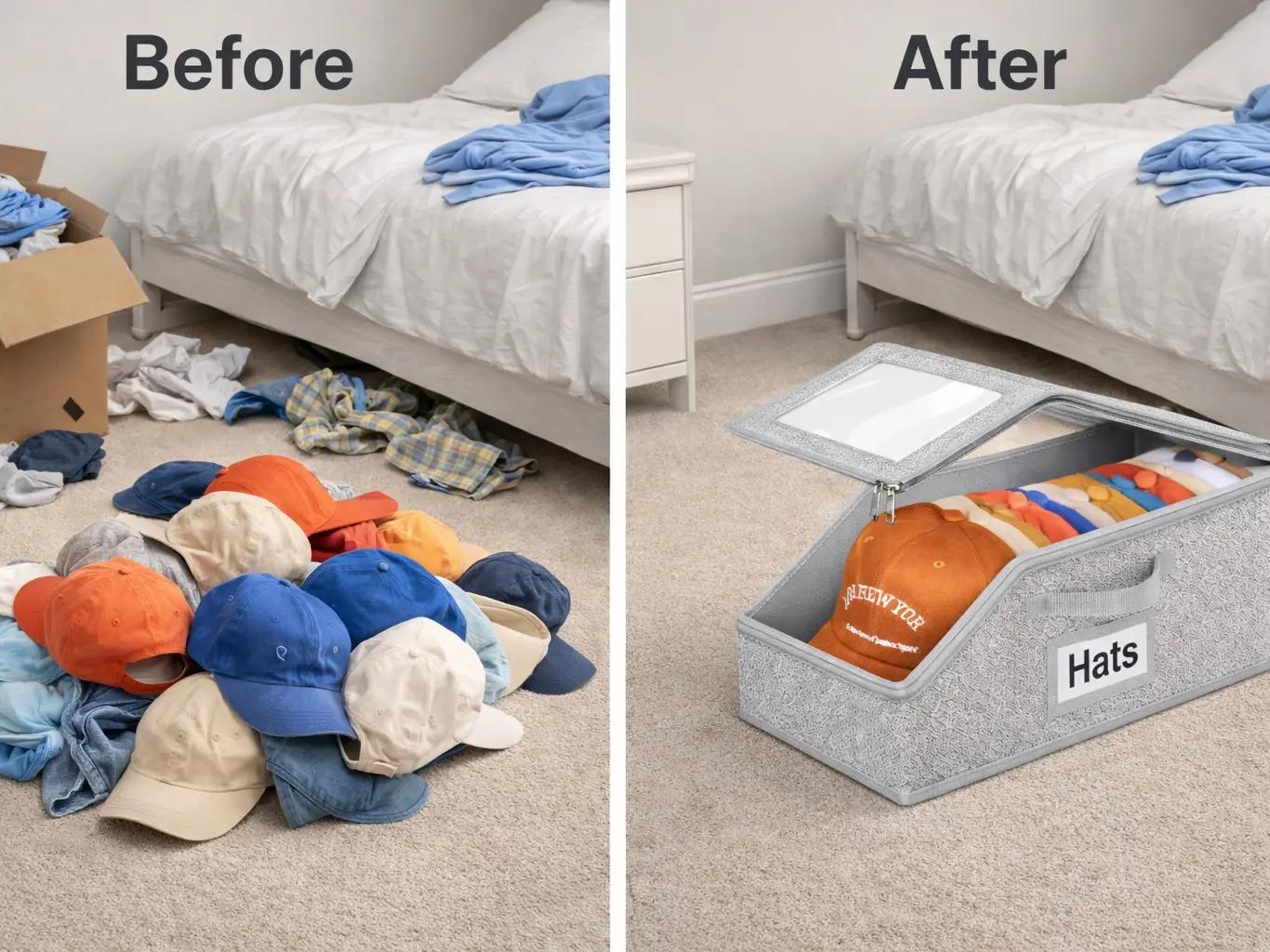 3 Pack Stackable Baseball Cap Storage Boxes – Foldable Hat Organizer with Clear PVC Window, Holds Up to 36 Caps, Reinforced Cardboard Base, Dustproof, Portable & Space-Saving, Perfect for Closet, Bedroom, Shelf, Dorm Room, Travel, Baseball Hat Collection