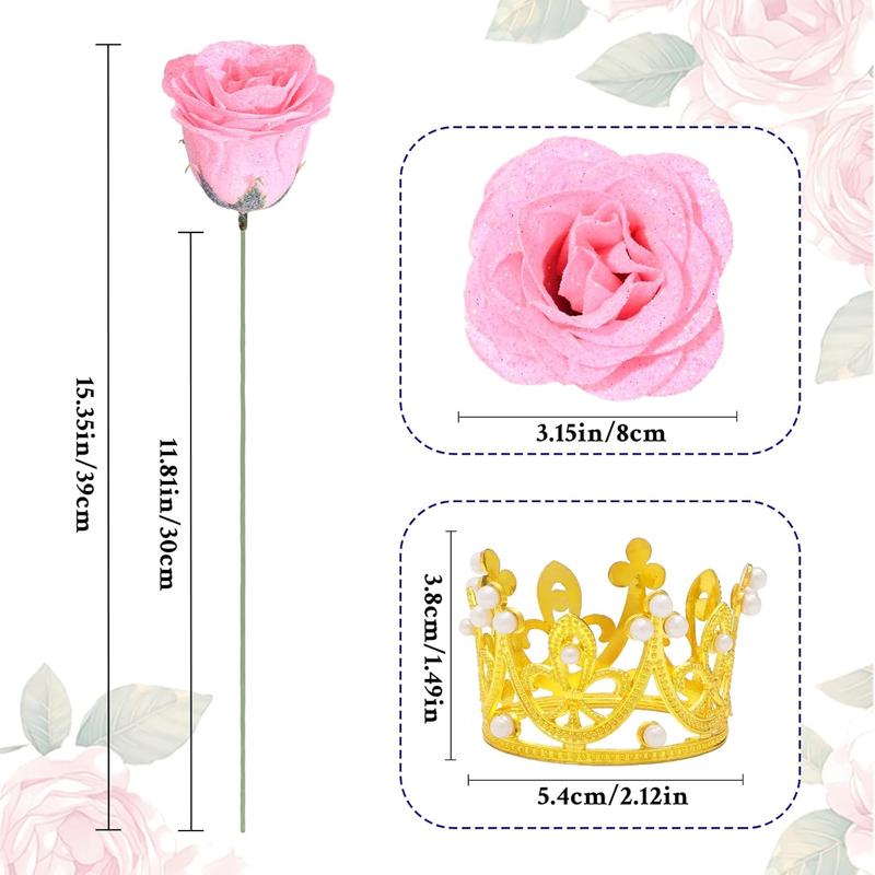 Pink Glitter Roses Bouquet, DIY   Bouquet, Artificial Rose Bouquet for Valentines, Mothers Day Gifts, Anniversary, Engagement, Wedding, 24 Roses