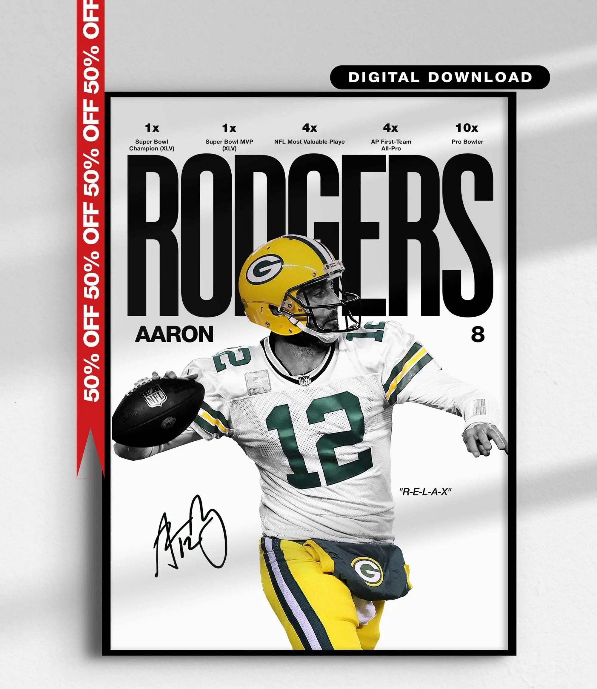 Aaron Rodgers Poster, Quarterback Print, Green Bay Packers Fan Gift( Unframed - Print Only )
