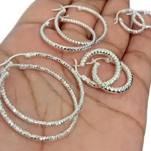 Sterling Silver.925 Earrings Hoops Dimond Cu