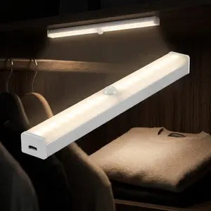USB Motion Sensor LED Strip Lights, Magnetic Rechargeable Night Light, Adjustable Brightness Long Lasting Battery, Easy Installation No Drilling, for Closet Stairs Cabinet Kitchen Garden Eco-Friendly Home Lighting