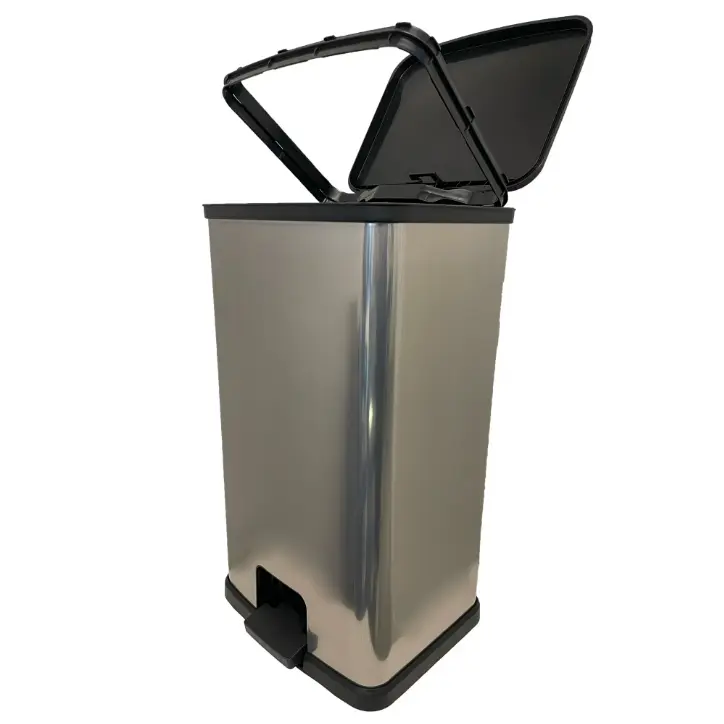 Mainstays 13.2 Gallon Plastic Step Trash Can with Lid Silver Kitchen Garbage Bin