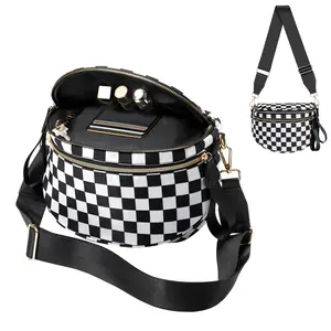 Checkered Bum Bag for Women Nylon Oversized Waist Purse with Adjustable Strap Convertible Crossbody Bag Stylish & Functional