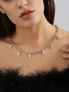 Punk Style Chain Necklace with Spike Design Pendant, Fashion Jewelry for Party, Daily Clothing Decor, Trendy All-match & Exquisite Jewelry for Birthday Gift