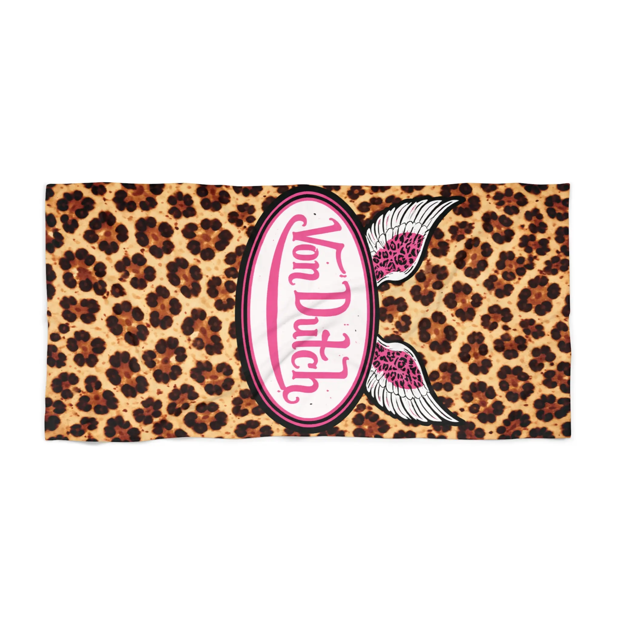 Von Dutch Logo Leopard Print Beach Towel | Retro Winged Emblem