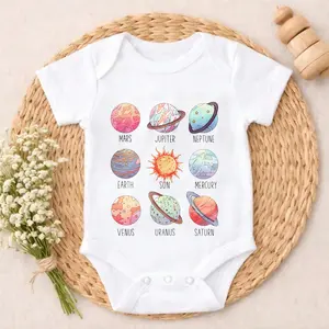 Mars Jupiter Neptune Earth Sun Mercury Venus Uranus Saturn Baby Bodysuit Casual Short SleeveRomper Crew Neck Outfit for Baby Boys & Girls  baby girls clothes boy valentine Special Occasion Comfort Baby Clothes for Outdoor Daily Wear