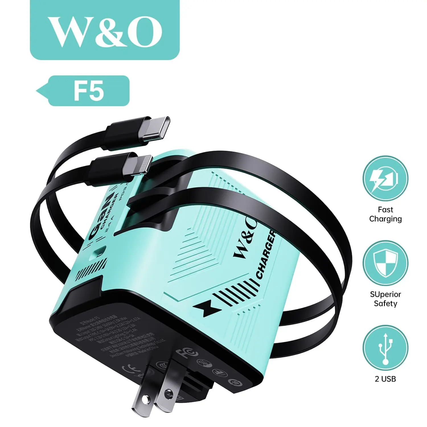 With 2 built-in 47-inch charging cables-Blue