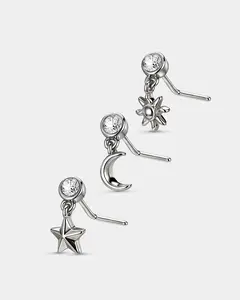 3PCS Star, Moon & Sun Charm Nose Stud Set