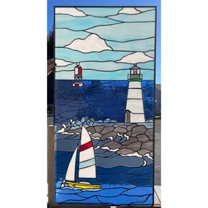 Stained Glass Window - Light House and Sailboat W-514