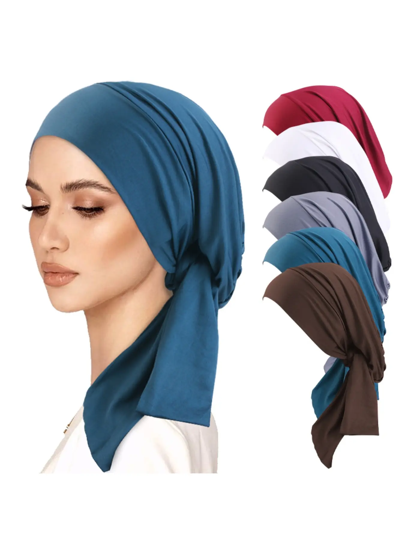 New Ribbon Fashion Elastic Headscarf Cap, Turban Hijab, Stretchy Hijab Cap, Wrap Hat, Muslim Undercap, Hair Protection Cap, Bohemian Style Modesty, For Muslim