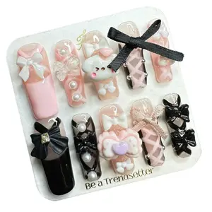 W42 Square tube cute bow cartoon removable press on nails