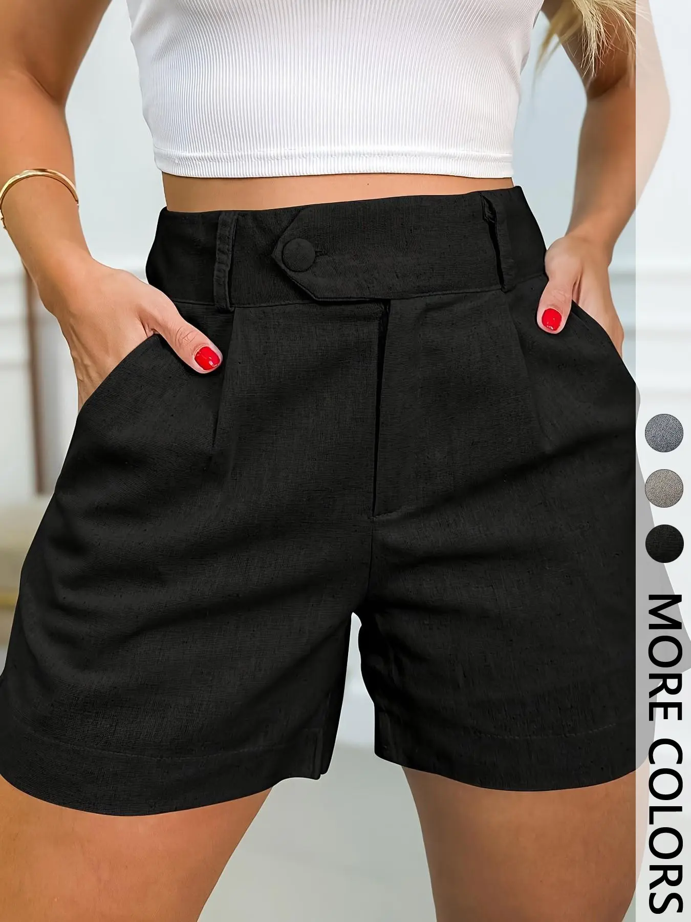 Women's Button-Front Fitted Plain Basic Shorts, Comfortable Casual Waist Shorts for Daily Wear