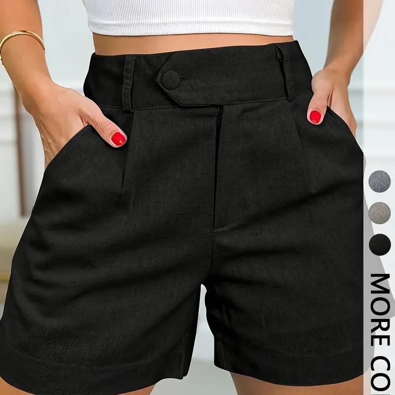 Women's Button-Front Fitted Plain Basic Shorts, Comfortable Casual Waist Shorts for Daily Wear Short Pants