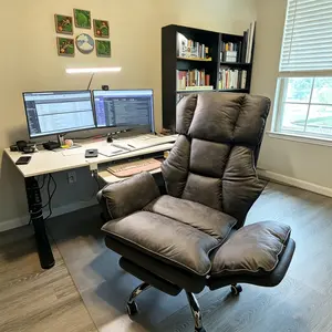 Premium Tech Fabric Office Chair, Pet & Human Friendly Wide Seat, Flip Armrests Ergonomic Executive Desk Chair with Footrest, Reclining Computer Gaming Chair for Home & Office