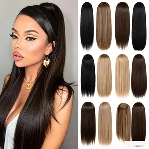 Clip in Ponytail Extension Wrap Around Long Straight Pony Tail Hair Synthetic Hairpiece Various Colors chocolate brown wig burmese curly bundles Burgundy Human