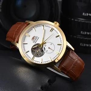 Orient 41mm Round Open-Heart Analog Mechanical Dress Watch, 30M - 50M Waterproof, Sapphire Crystal, Exquisite PU Leather Strap, Business Casual Style