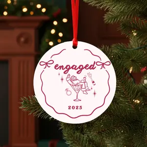 Engagement keepsake ceramic ornament - high quality double sided - Santa in a martini glass - Engagement gift