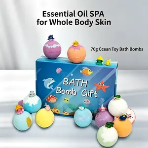 12-Piece Natural Bath Fizzing Bombs Set with Surprise Ocean Toys, Floral Aroma Natural Salts, 12 Scents, Body Care Bubble Bath, Fun Birthday Gifts for Kids